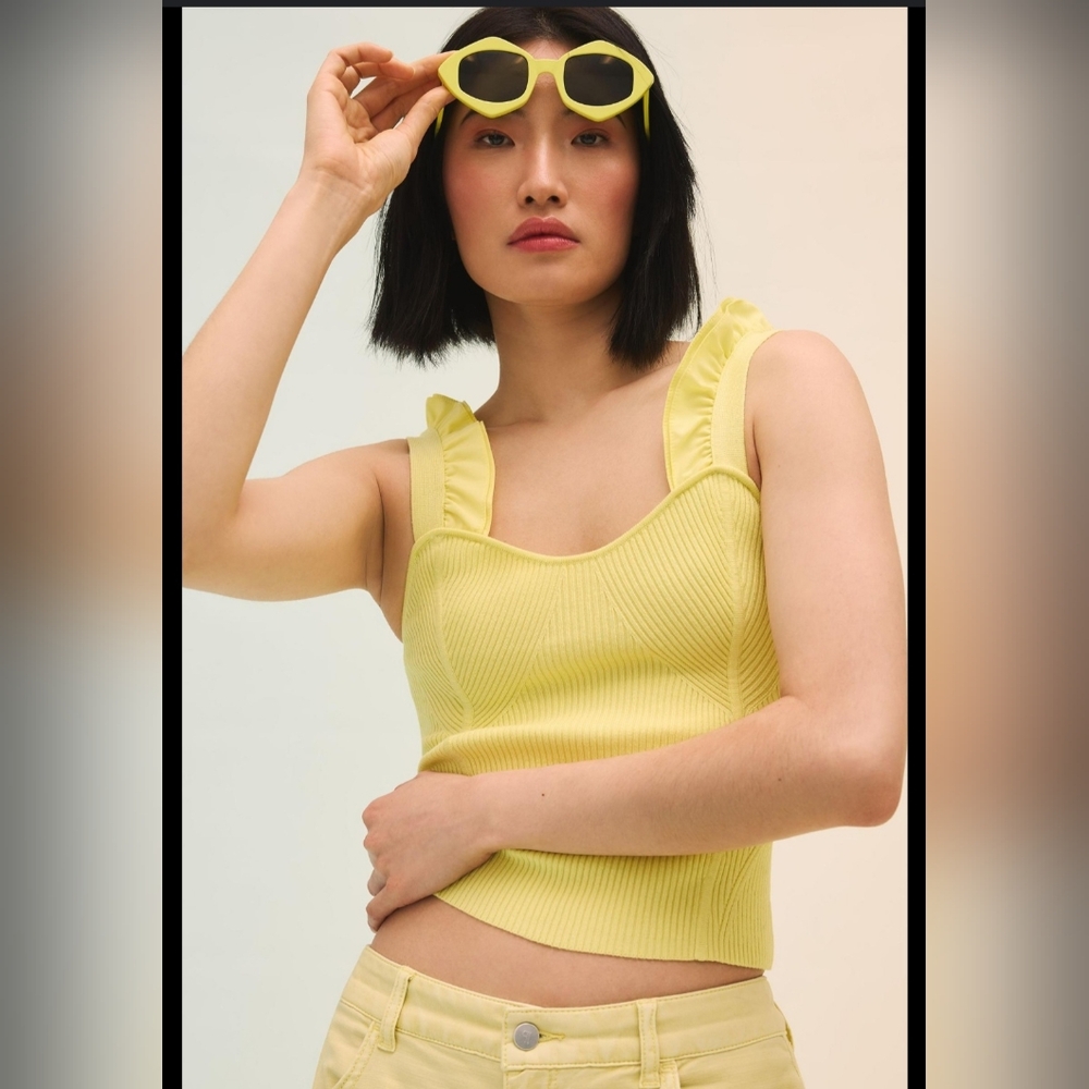 Maeve Anthropologie yellow ruffle sleeve top‎